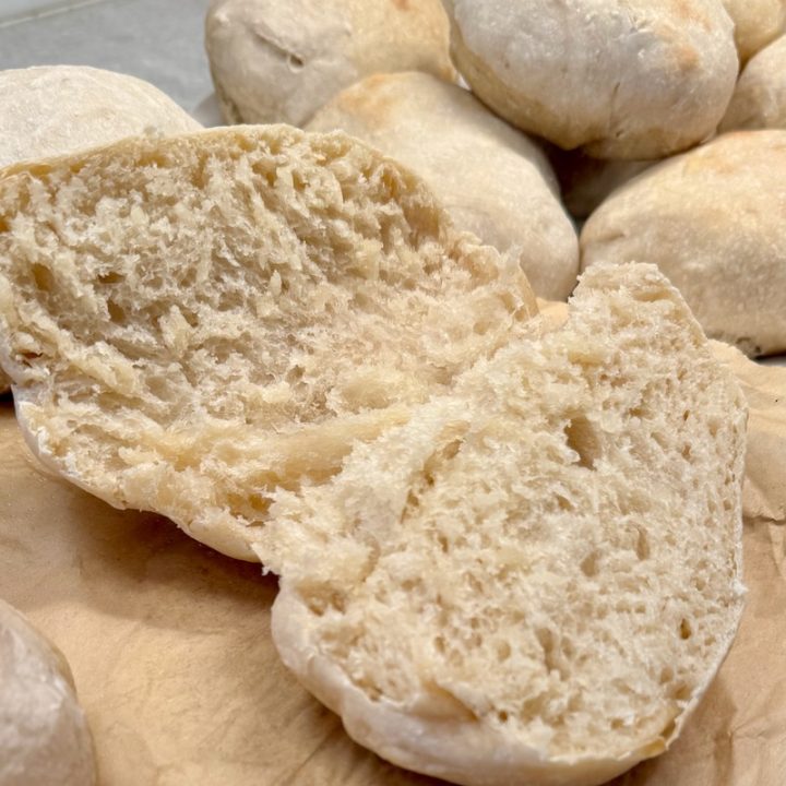 sourdough ciabatta bread rolls baked and sliced